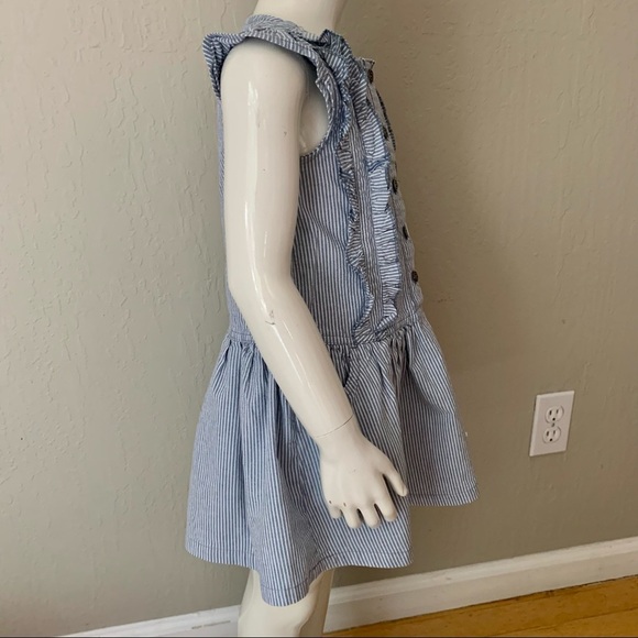 TOMMY HILFIGER Striped Denim Ruffle Dress Sleeveless 100% Cotton Blue & White 5 - Picture 10 of 16